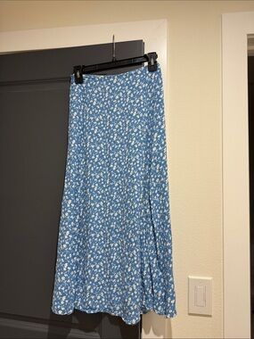 Reformation Blue Floral Midi Skirt with Slit